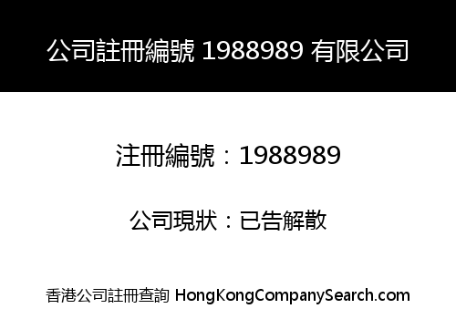 Company Registration Number 1988989 Limited