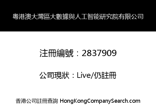 粵港澳大灣區大數據與人工智能研究院有限公司