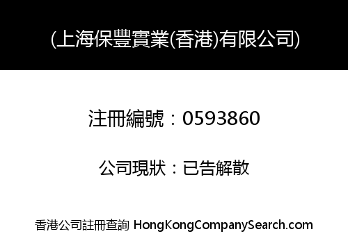 SHANGHAI BAO FENG INDUSTRIAL (HK) COMPANY LIMITED